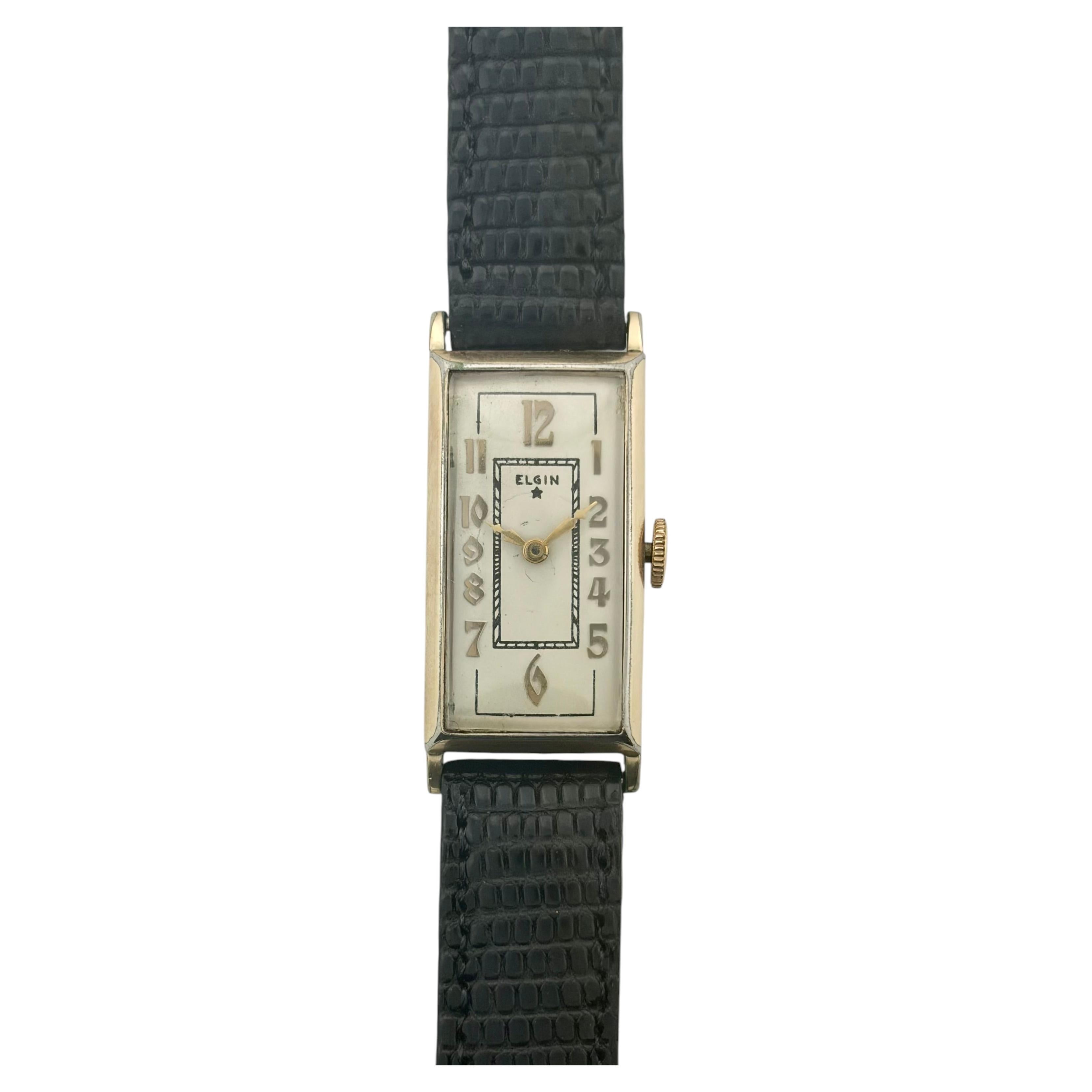 Vintage 1930s Art Deco Elgin Rectangular Dress Watch For Sale