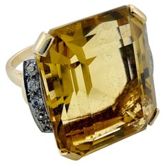 Retro Circa 1940s Baden & Foss 28.00 CTW Citrine-Sapphire Ring in 14K Gold & Pal