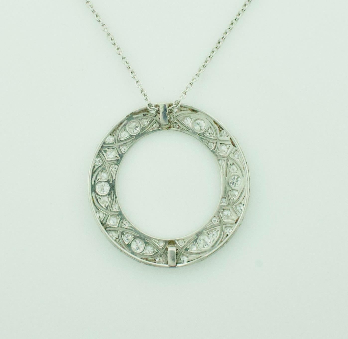 Art Deco Platinum Diamond Circle Necklace, circa 1920s 2.30 Carat In Excellent Condition In Wailea, HI