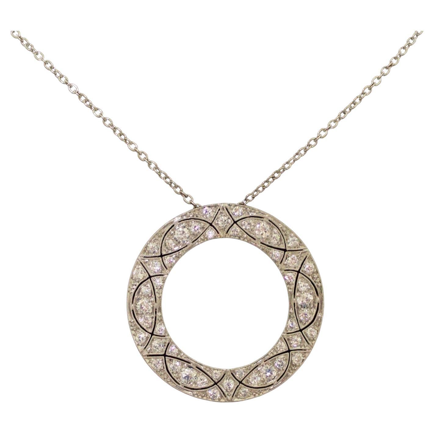 Art Deco Platinum Diamond Circle Necklace, circa 1920s 2.30 Carat