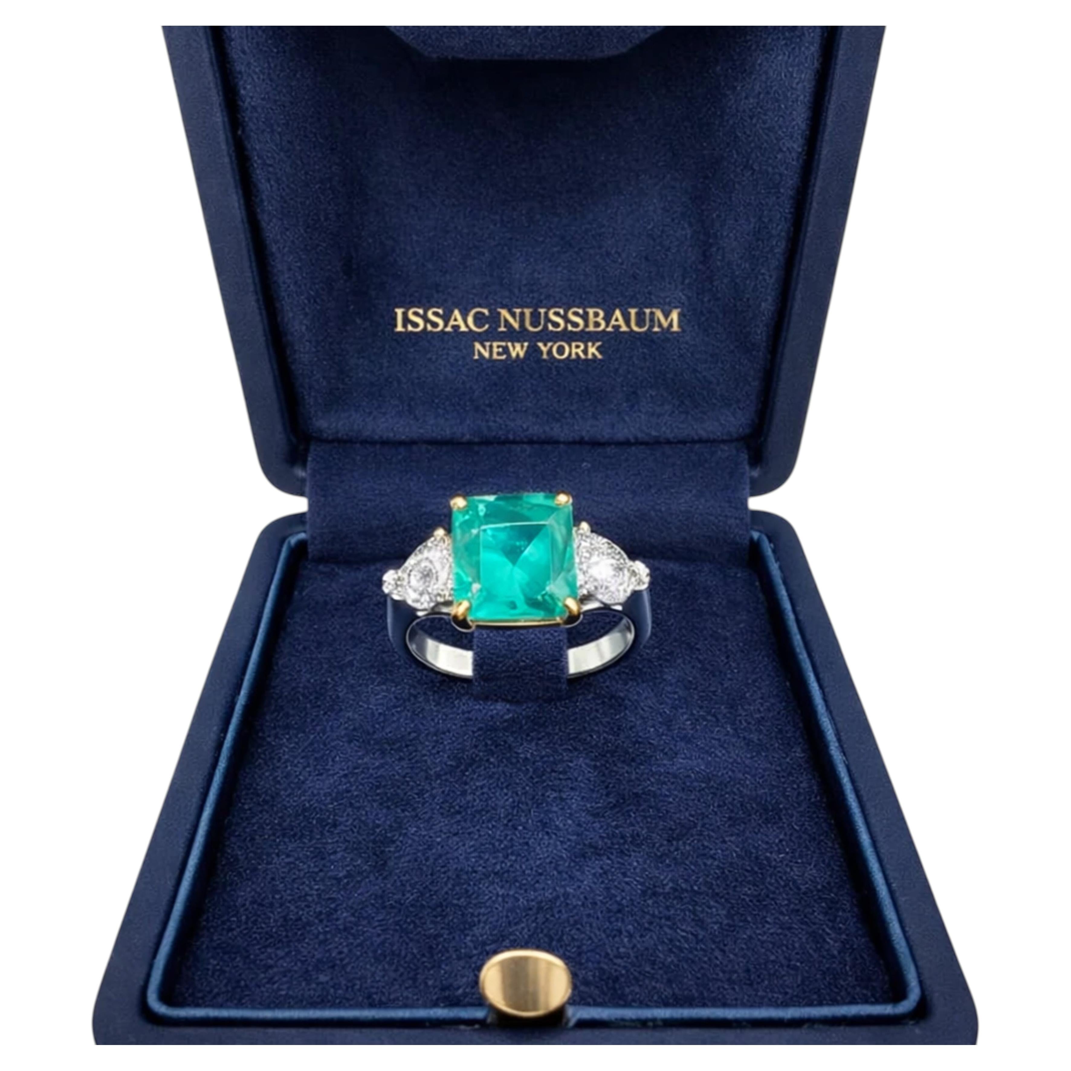 Issac Nussbaum AGL Certified Colombian Emerald & Diamond Ring For Sale