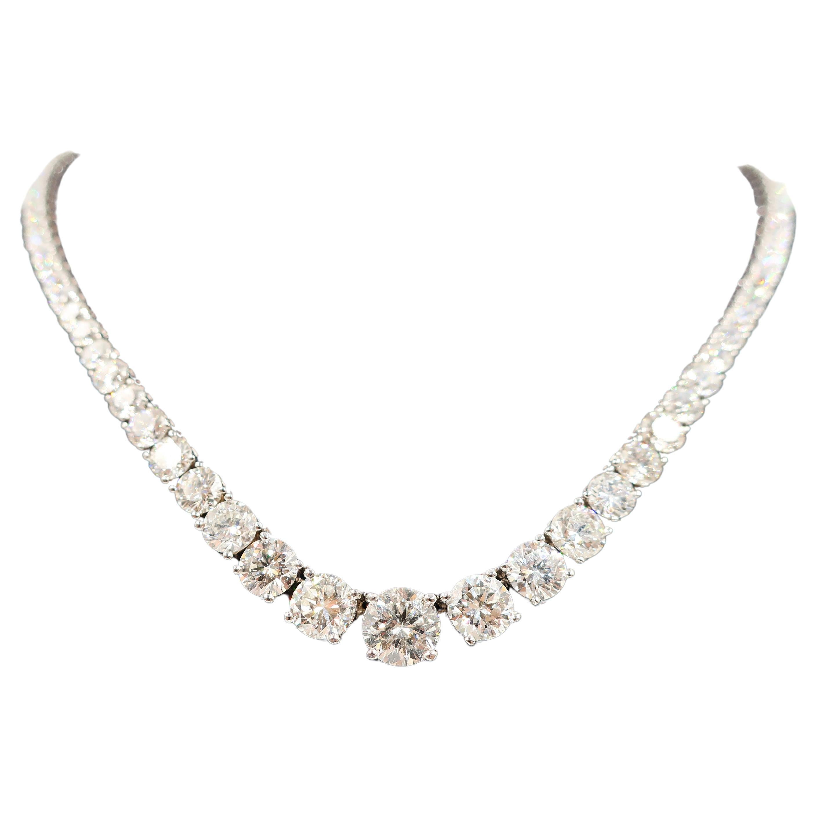 Round Cut Diamond Riviera Graduating Necklace For Sale