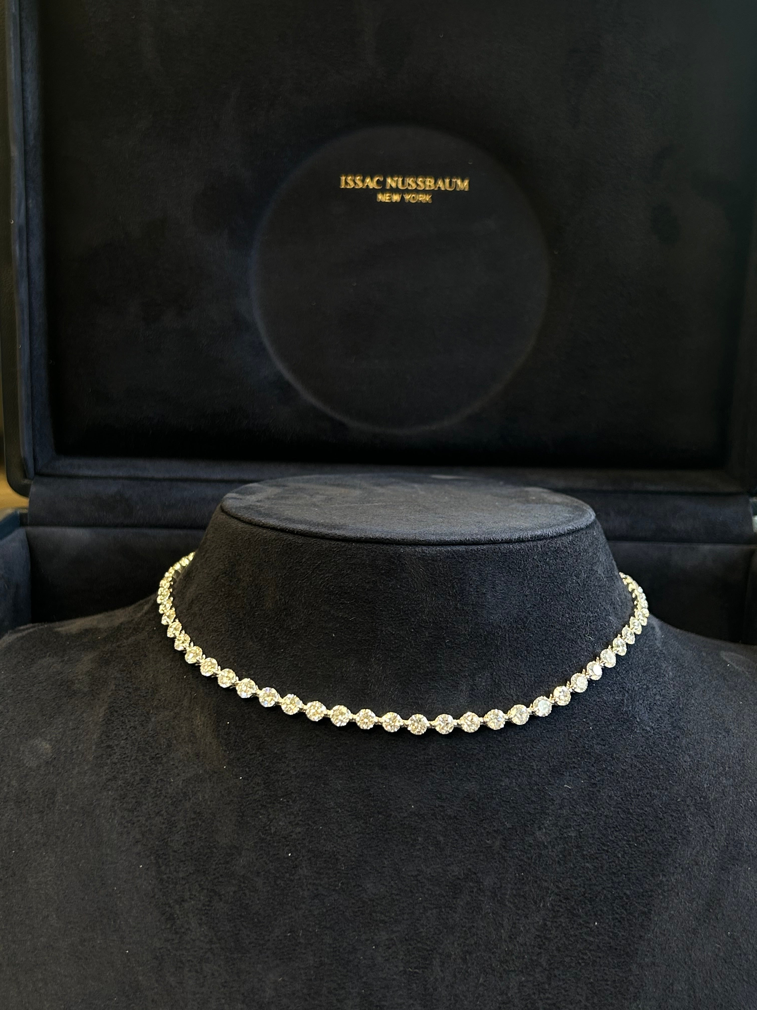 Issac Nussbaum 18K WG 18.40 Carat Diamond Round Tennis Necklace