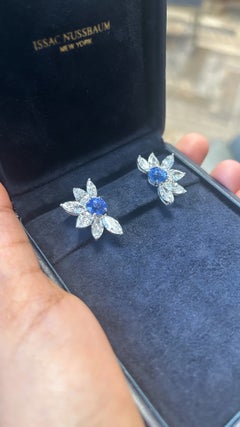 Boucles d'oreilles Issac Nussbaum 8.12 Carat Marquise & Poire Saphir Cachemire Diamant