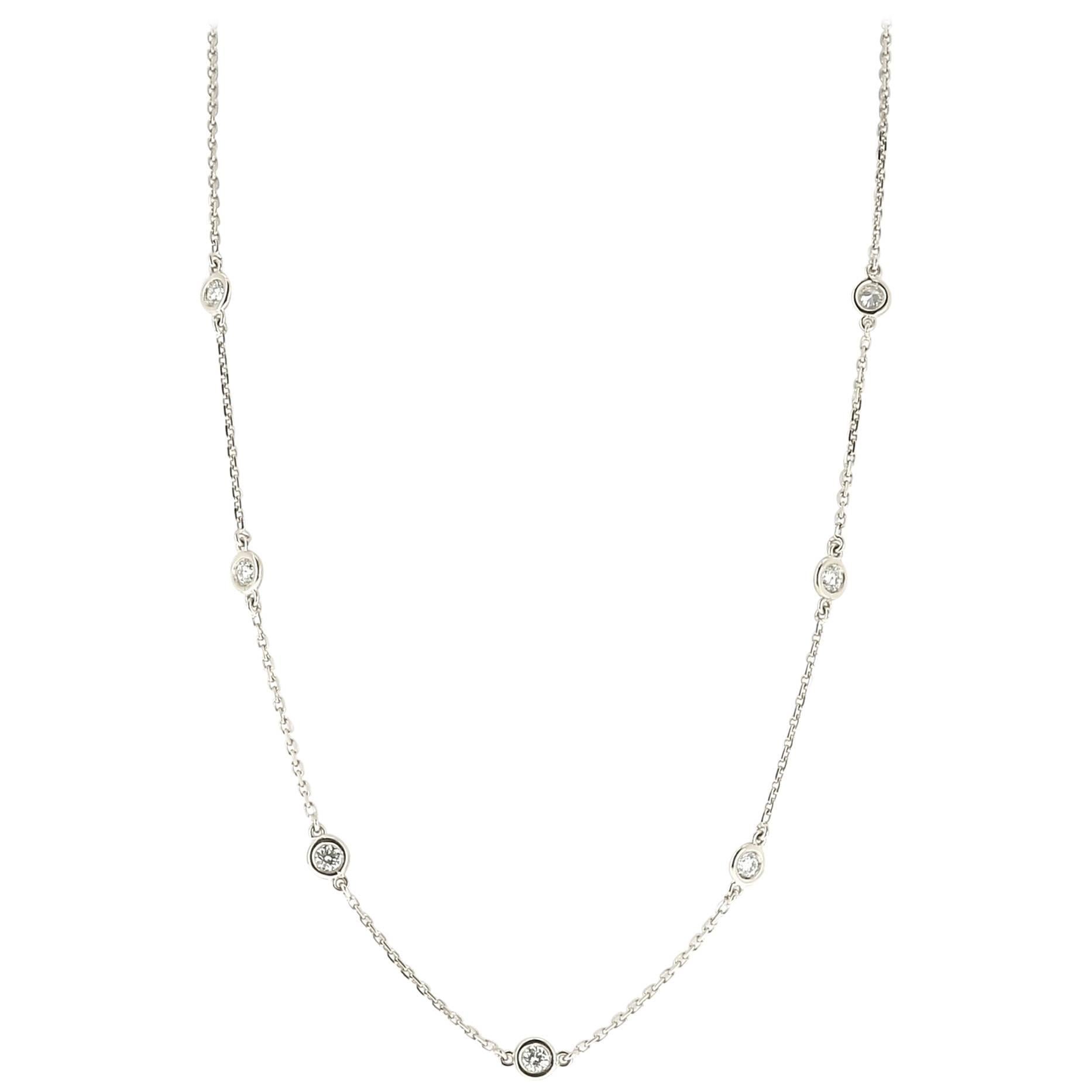 1.54 Carats GVS Round Diamonds Beaded Necklace 18K White Gold Sautoir Necklace