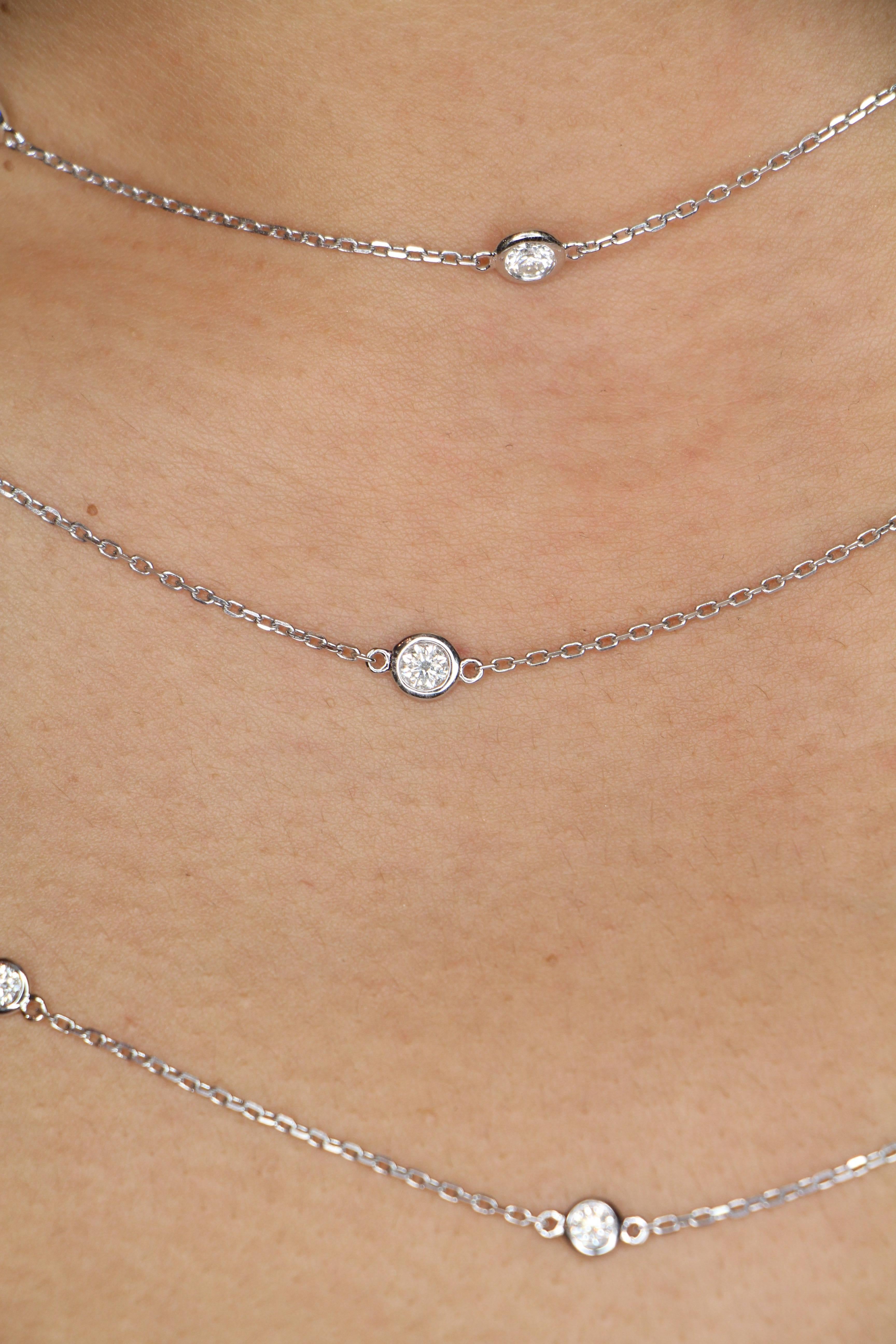 Contemporary 1.54 Carats GVS Round Diamonds Beaded Necklace 18K White Gold Sautoir Necklace