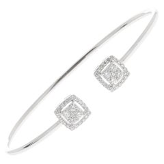 0.61 Carat GVS Round Diamond Bangle Bracelet 18 Karat White Gold Cuff Bracelet