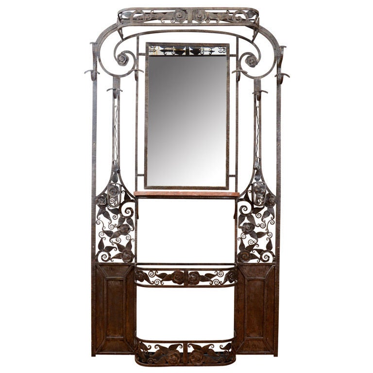 Art Deco Hall Tree w/ Elaborate Floral Motif at 1stdibs