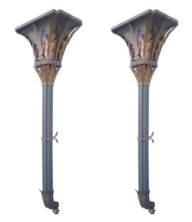 Pair of Wall Hanging Planters with Gold Gilded Accents For Sale at 1stdibs
