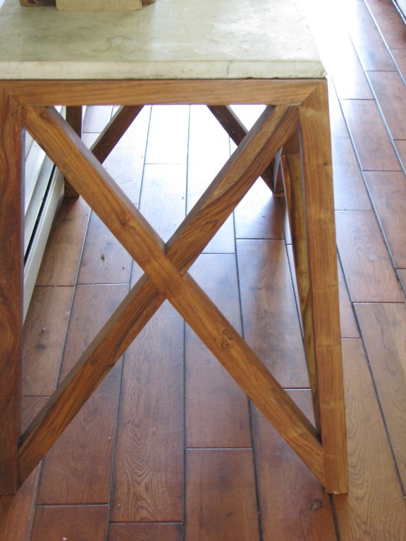 Marble Topped Wooden Cross Brace Table/Desk at 1stDibs