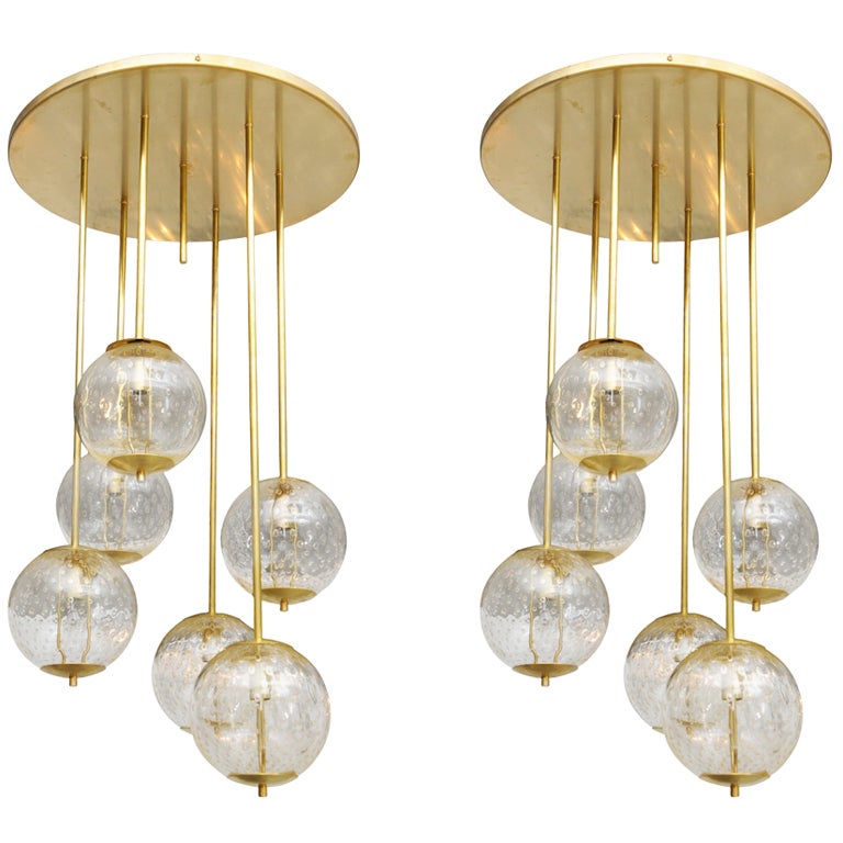 Large Italian Brass and Glass Bubble Light Fixture at 1stdibs