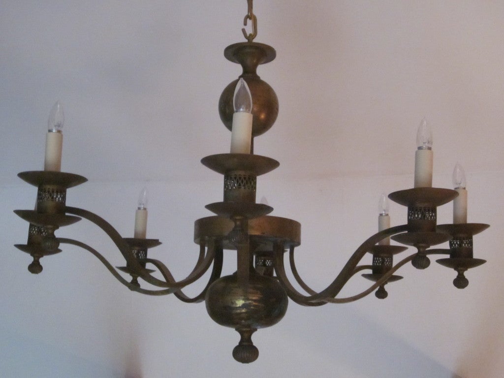 Classic Modern Traditional Brass Chandelier, France, 1940 For Sale at