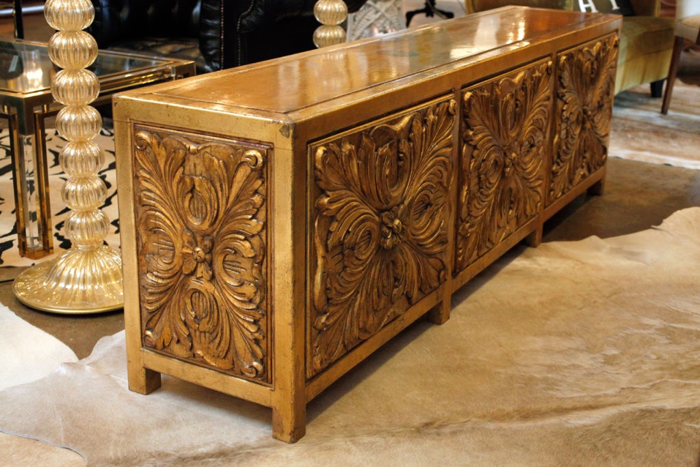 Spanish Hand Carved and Gold Leaf Credenza by Mariano Garcia at 1stDibs