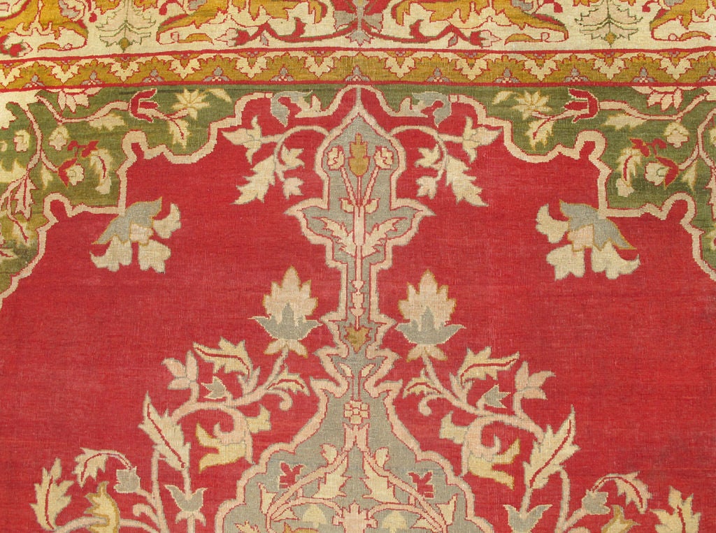 Antique Indian Agra Rug with a Unique Design in Red, Green, Light Blue