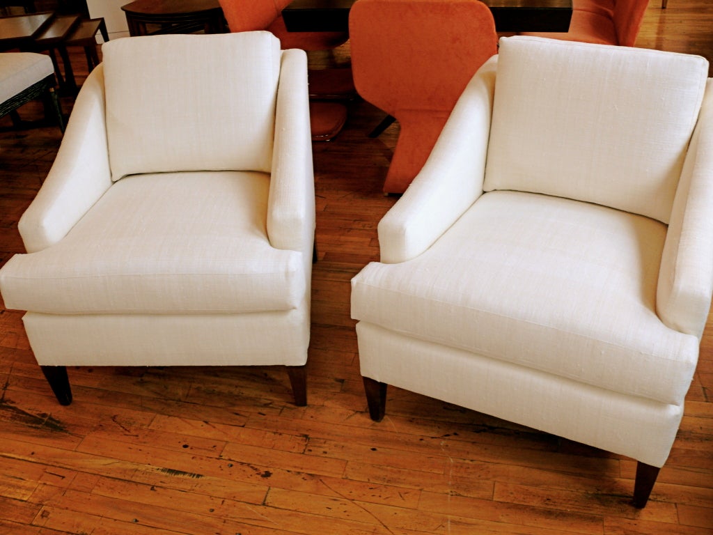 Gracious Mid Century Sloped Arm Club Chairs at 1stDibs