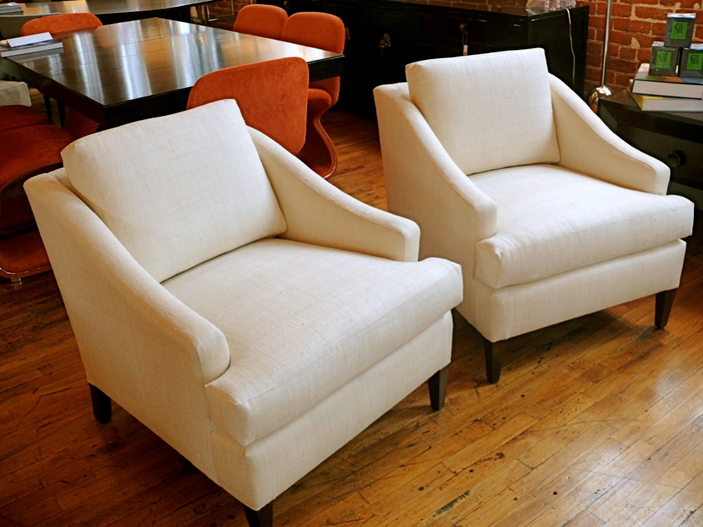 Gracious Mid Century Sloped Arm Club Chairs at 1stDibs