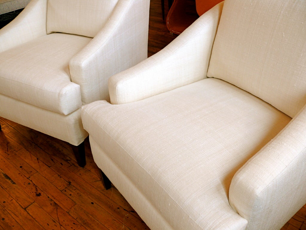 Gracious Mid Century Sloped Arm Club Chairs at 1stDibs