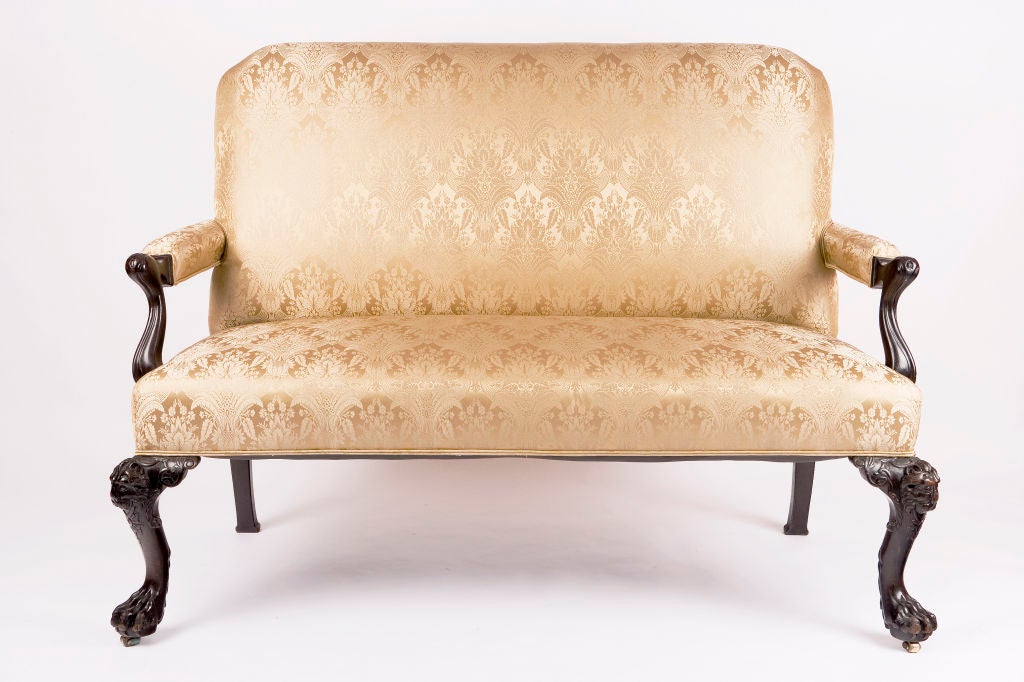 Irish Mahogany Sofa w/ Carved Faces on Knees and Paw Feet at