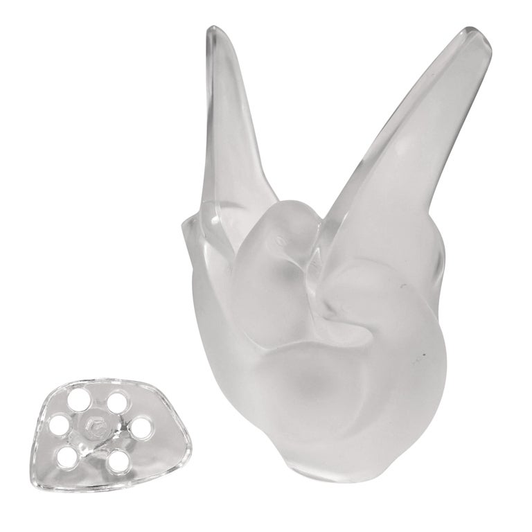 Lalique Vase "Sylvie" with Glass Flower Frog Insert* at 1stDibs