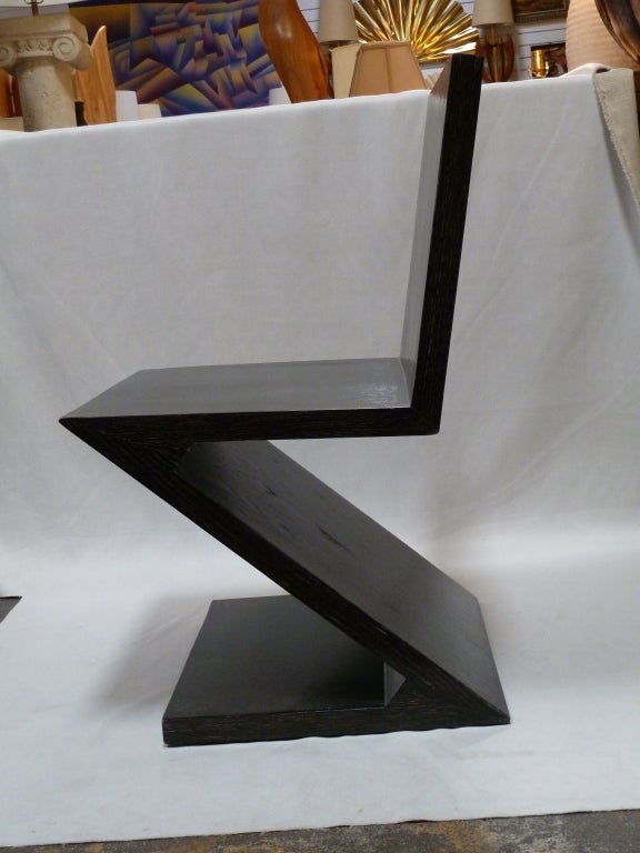 ZigZag Dining Chairs in Cerused Oak in Style of Gerrit Rietveld, Set