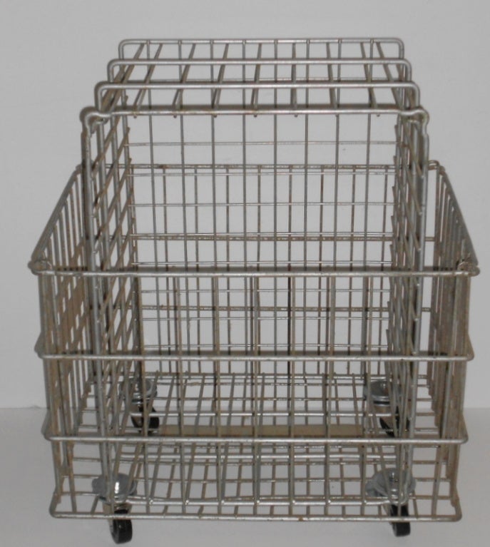 Galvanized Steel Wire Storage Bin on Wheels at 1stdibs