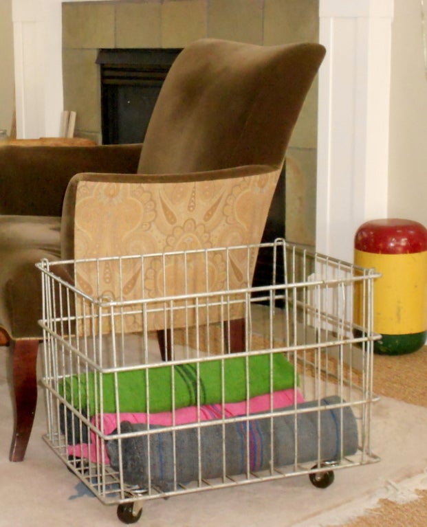 Galvanized Steel Wire Storage Bin on Wheels at 1stdibs