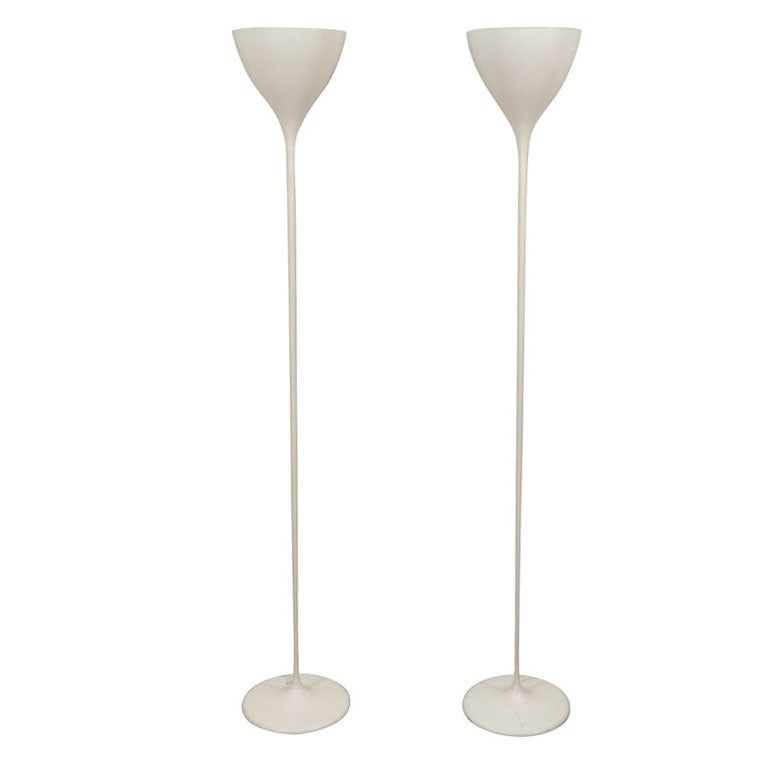 Pair of white torchiere floor lamps by Max Bill at 1stDibs