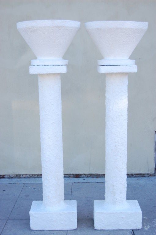 French MidCentury Concrete Pedestals with Planters, Pair at 1stDibs