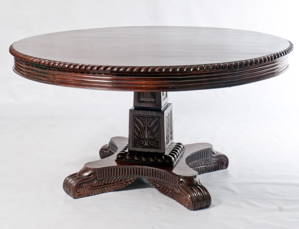 Anglo-Indian Rosewood Round Center Table with Pedestal Base at 1stdibs
