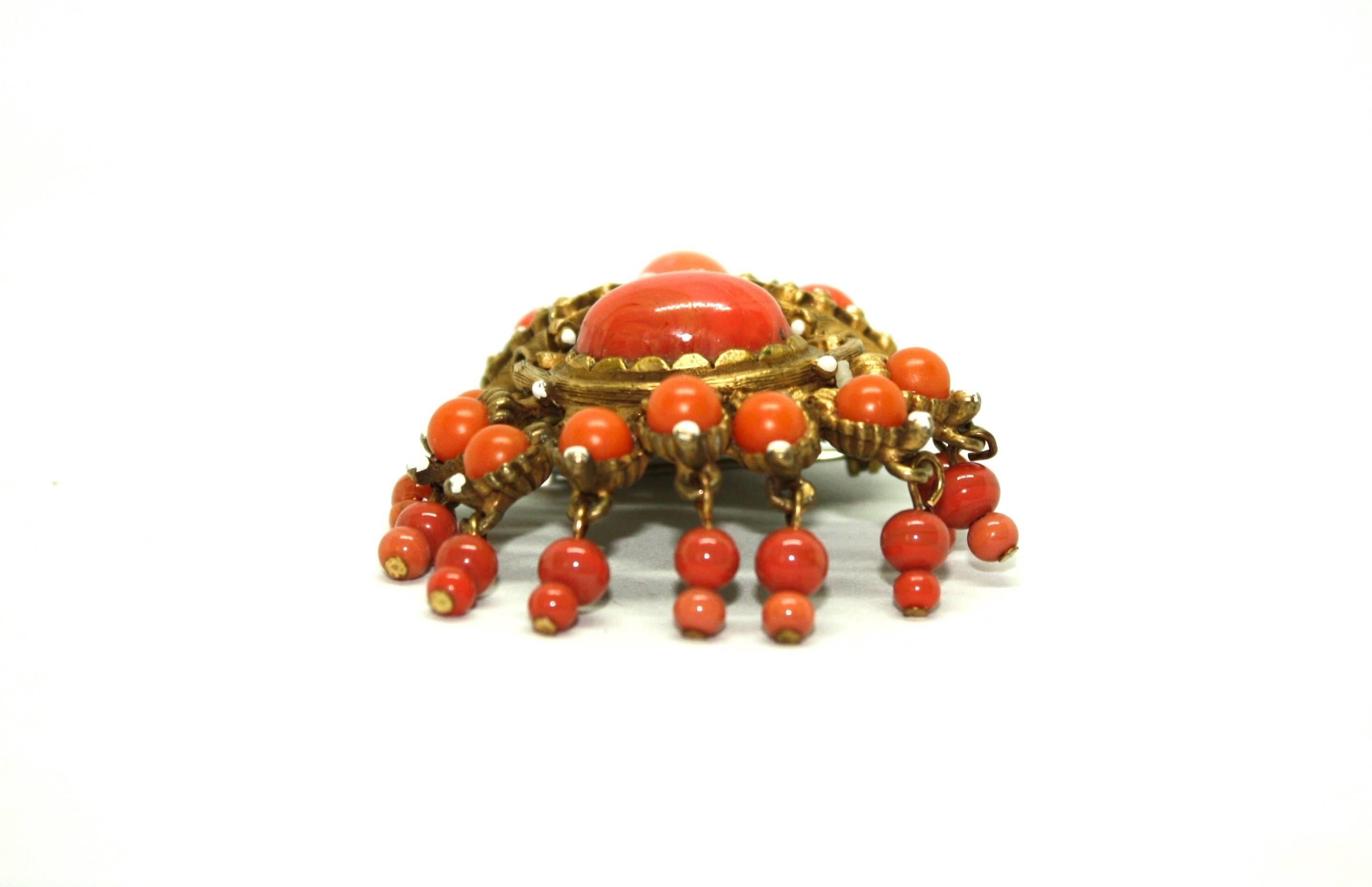Women's Coral Colour Brooch by Kenneth Jay Lane, Circa 1960's For Sale