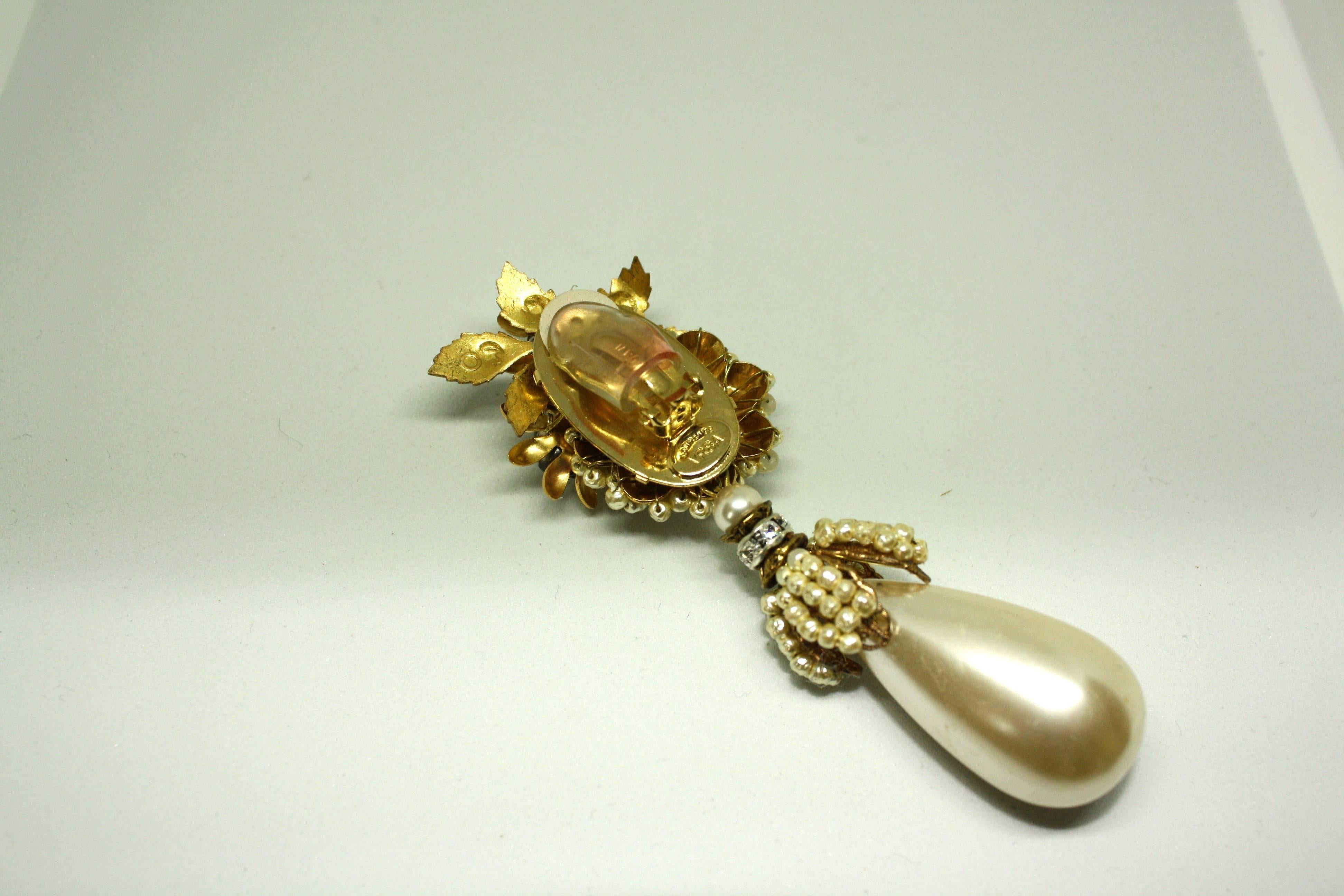 Drop Pearl Clip Earrings by Lawrence Vrba For Sale 1