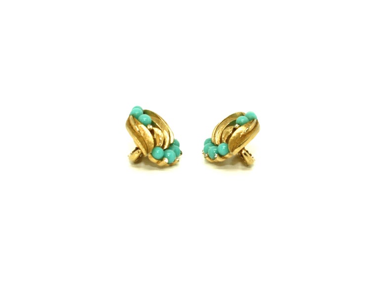 Faux Turquoise Clip Earrings by Trifari For Sale at 1stdibs