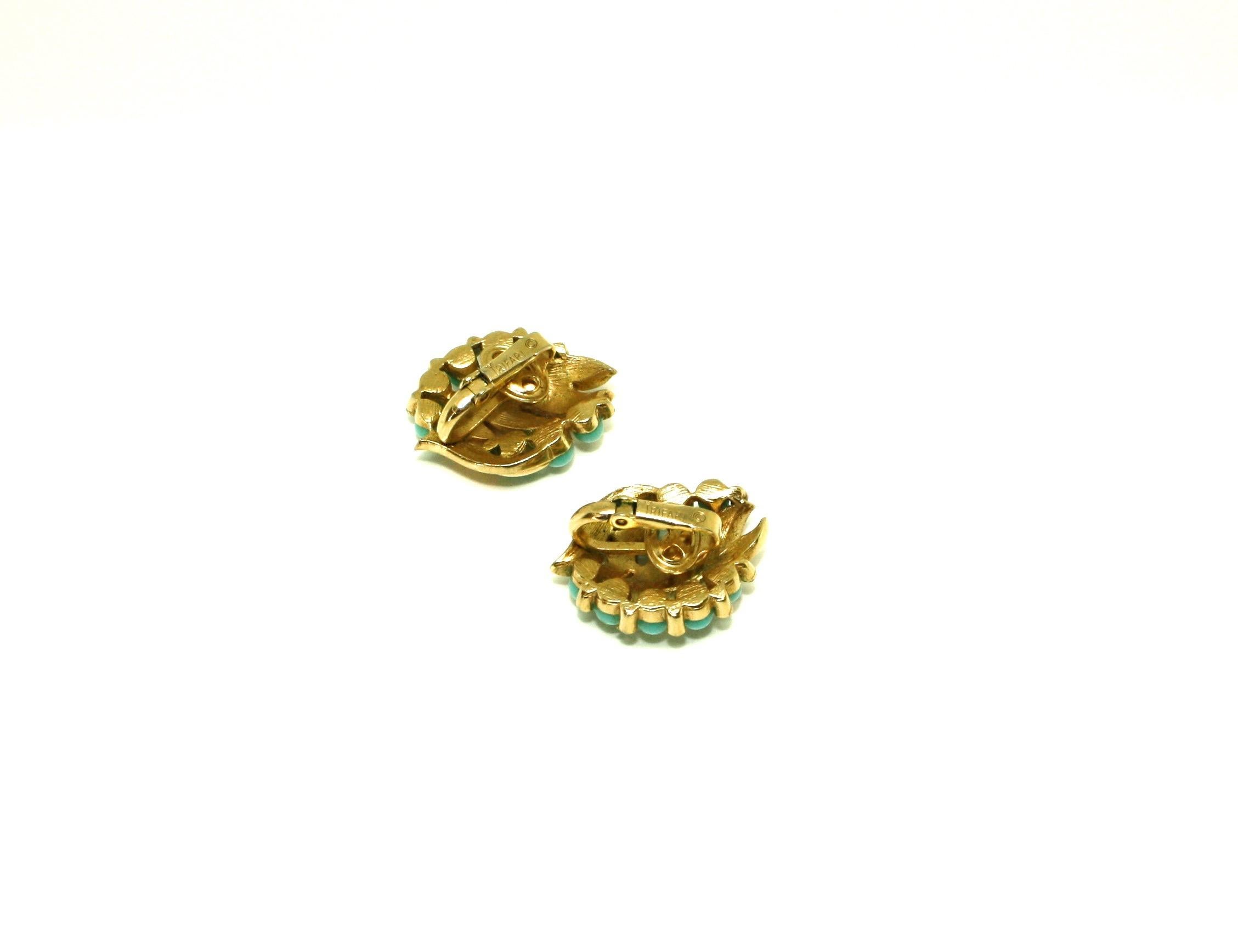 Contemporary Faux Turquoise Clip Earrings by Trifari For Sale