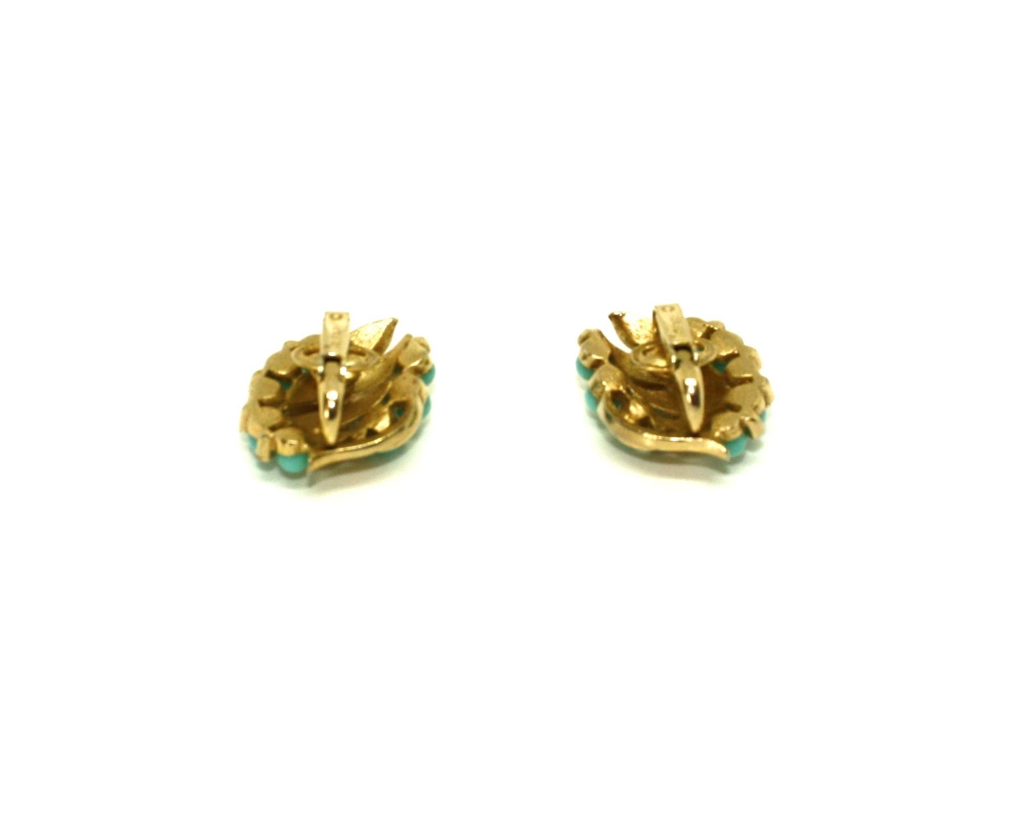 Faux Turquoise Clip Earrings by Trifari For Sale 1