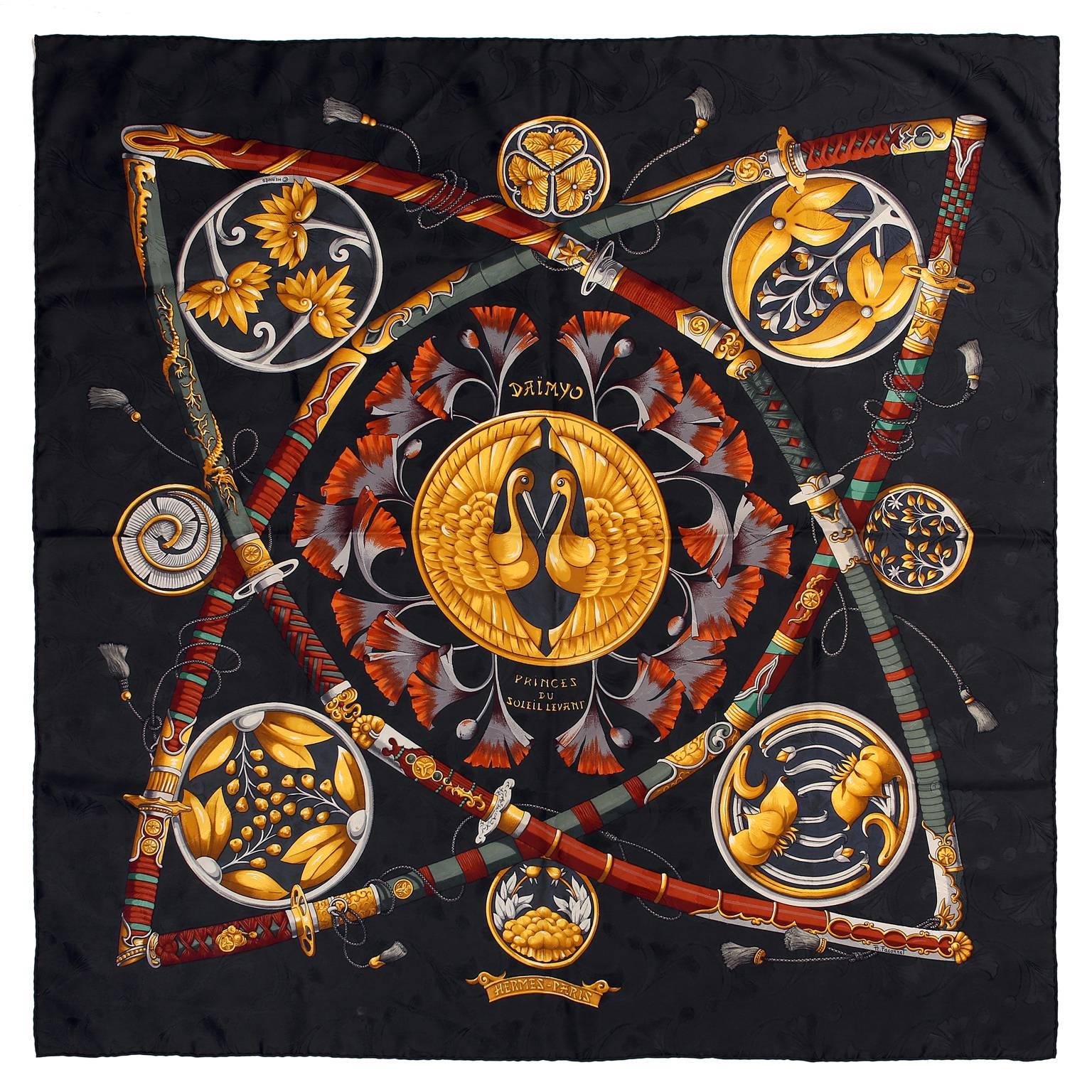 Hermès Daimyo Princes du Soleil Levant 90 cm Silk Scarf 