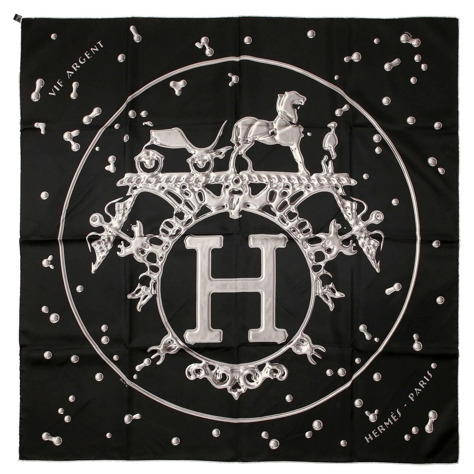 Hermès Black VIF Argent 90 cm Silk Scarf