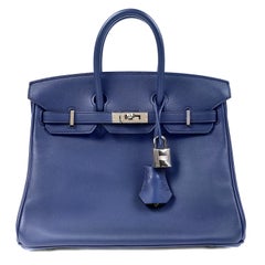 Hermès Sapphire Blue Swift 25 cm Birkin Bag with Palladium Hardware