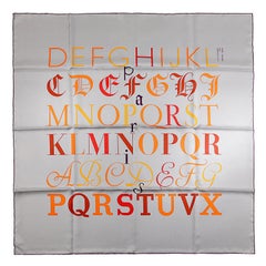 Hermès Grey Litterature Alphabet 90 cm Silk Scarf