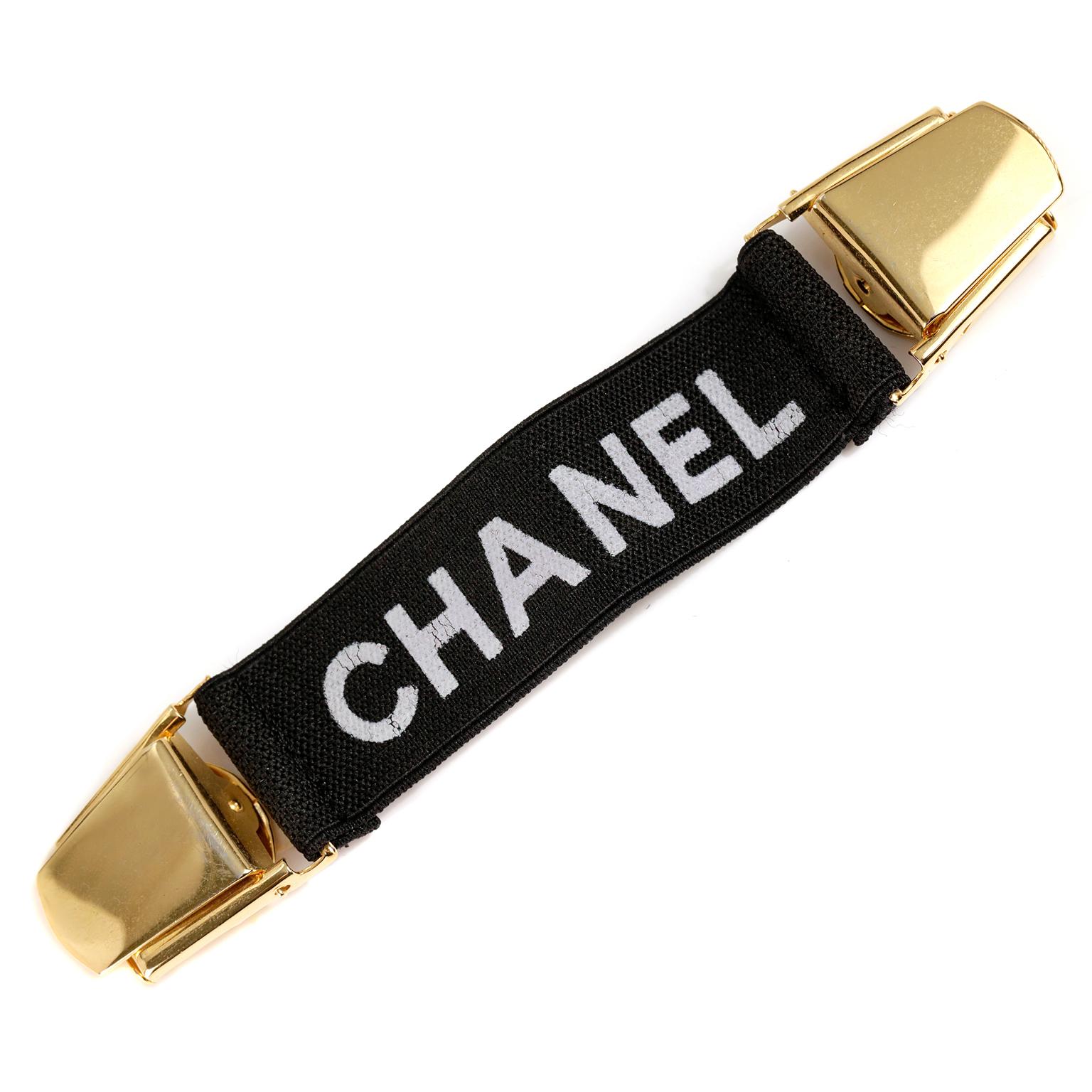 CHANEL, Accessories, Chanel Runway Logo Black White Clipon Suspenders