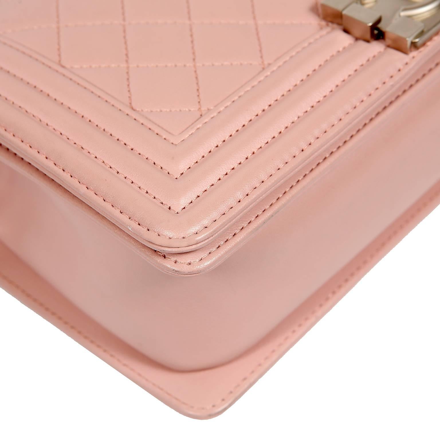 Beige Chanel Blush Pink Leather Medium Boy Bag