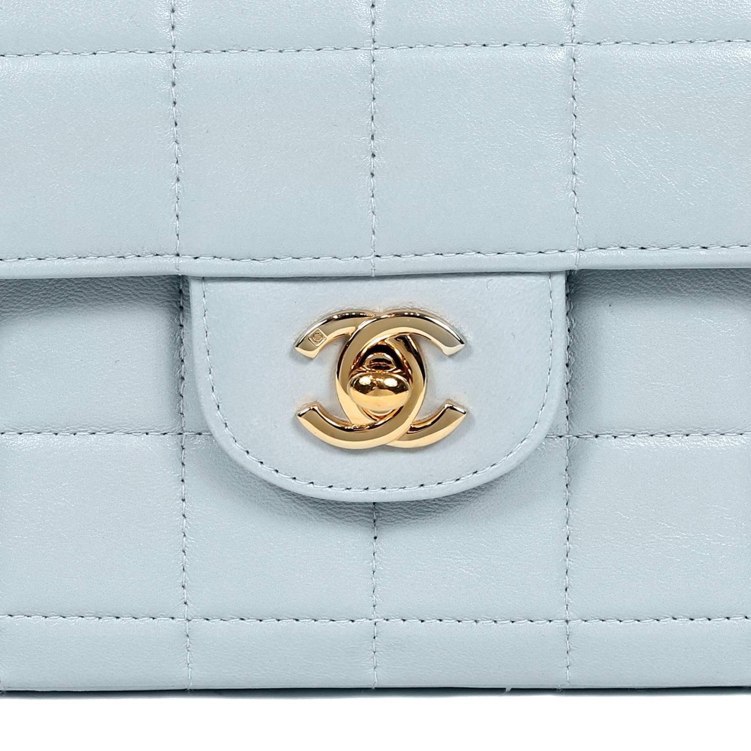 Gray Chanel Powder Blue Leather East West Flap Bag