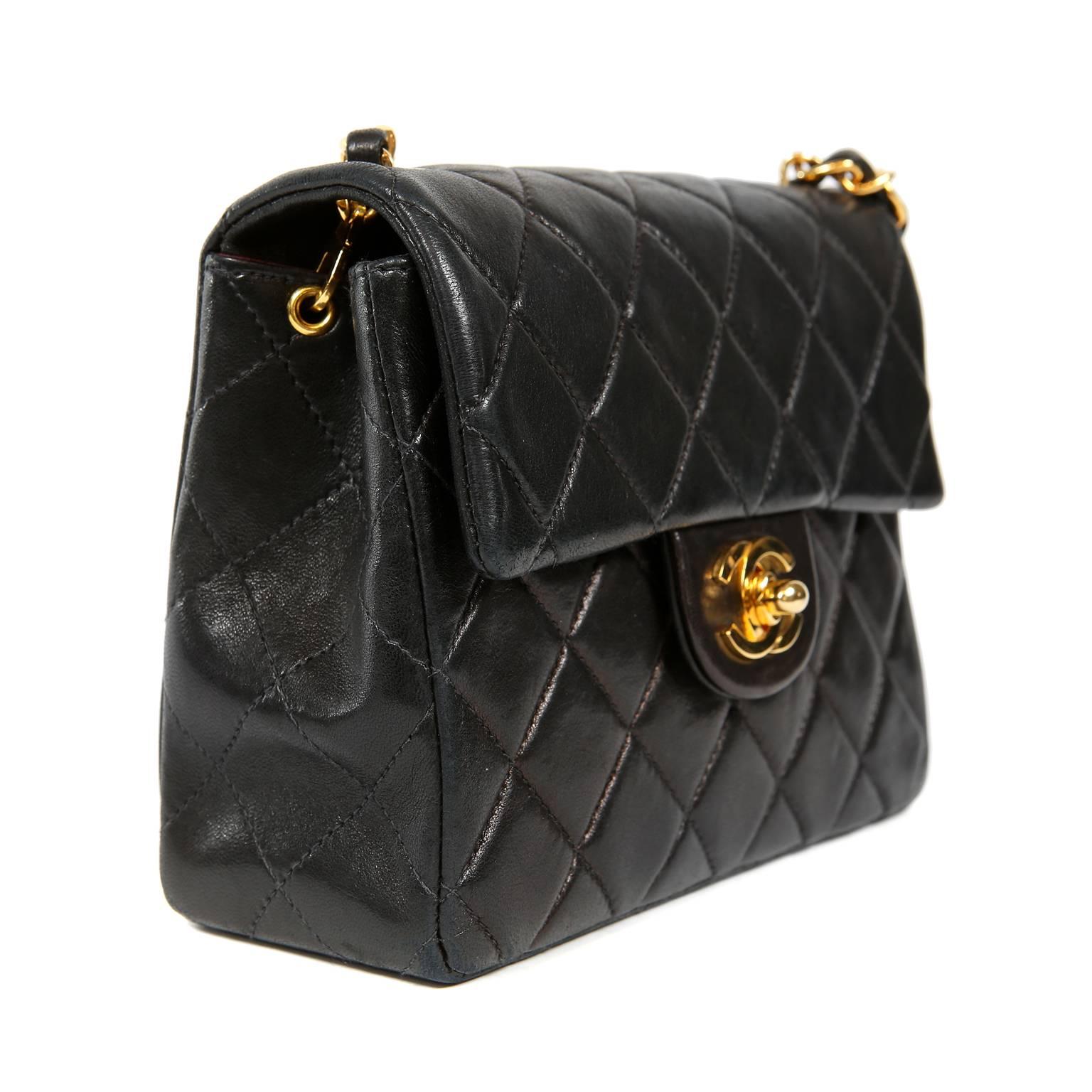 Chanel Black Lambskin Mini Classic Flap Bag In Excellent Condition In Palm Beach, FL