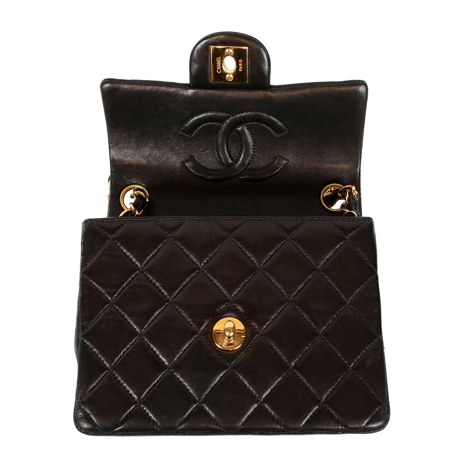Chanel Black Lambskin Mini Classic Flap Bag 3