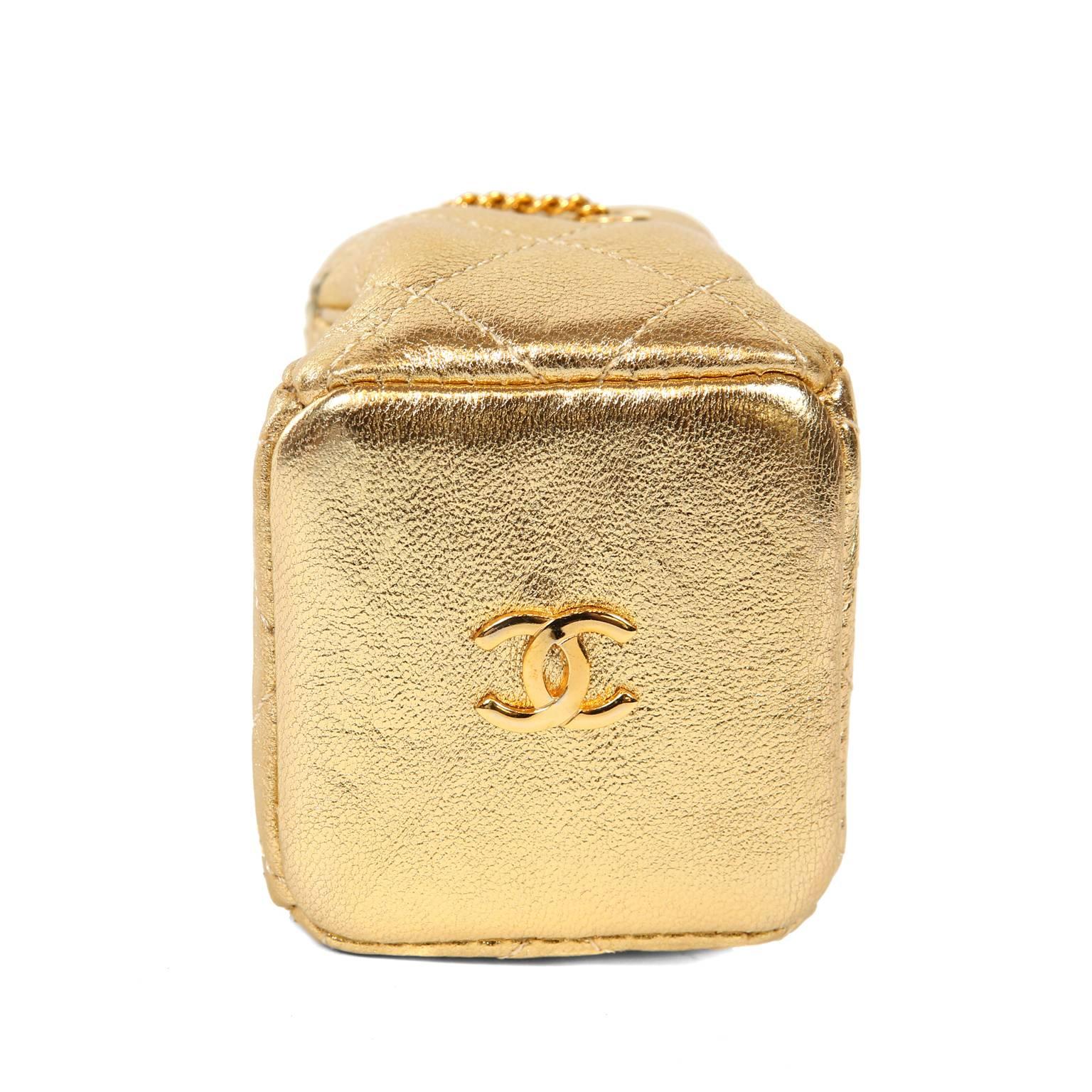 Chanel Gold Leather Mini Pouchette In Excellent Condition In Palm Beach, FL