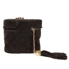 Chanel Black Suede Vintage Oval Tassel Bag