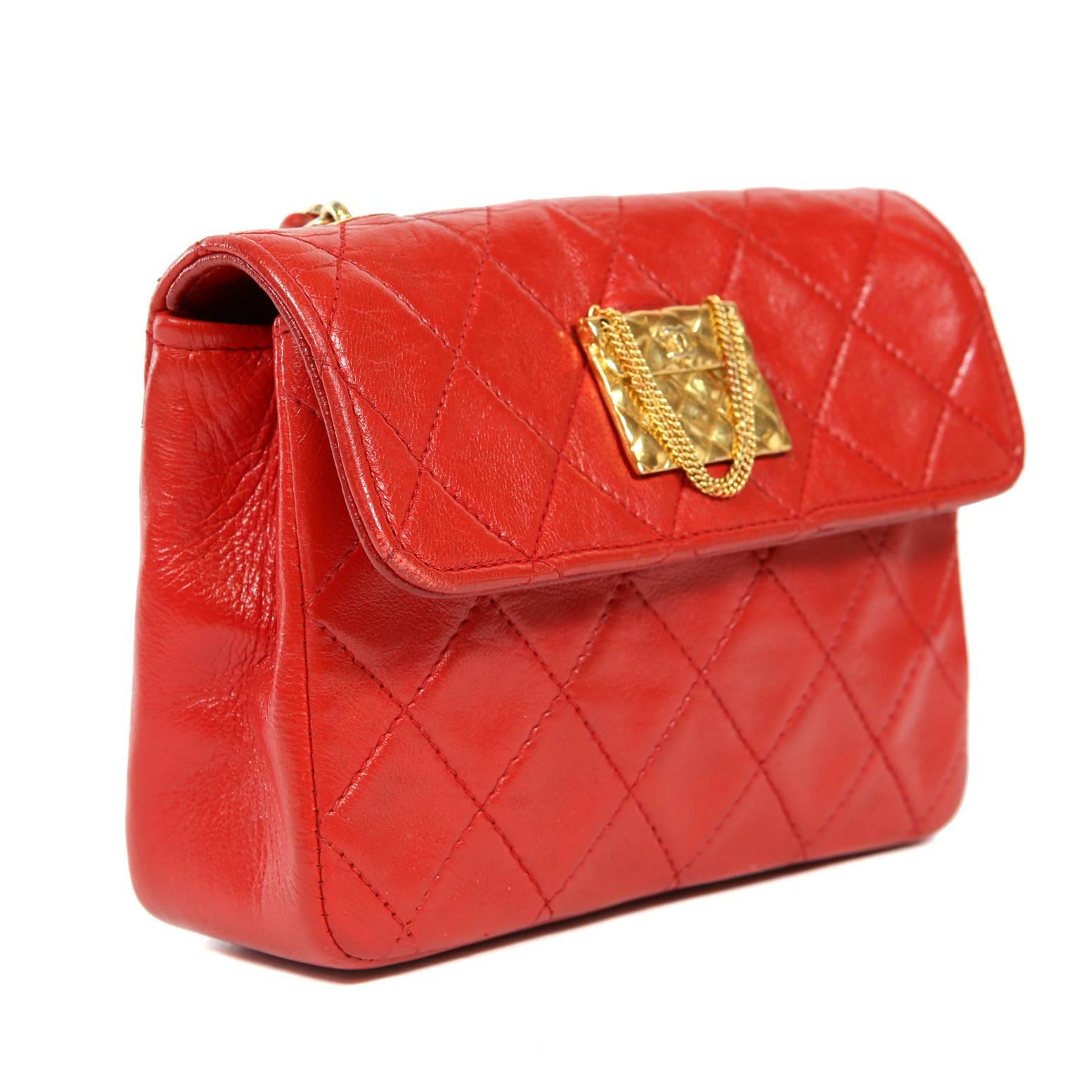 Chanel Red Leather Mini Classic Flap Bag In Excellent Condition In Palm Beach, FL