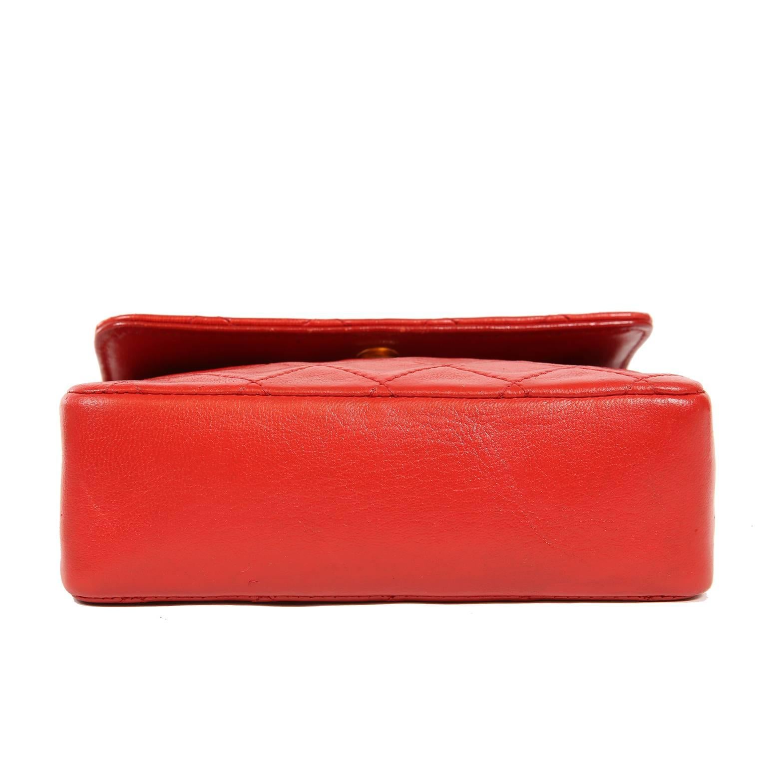 Women's Chanel Red Leather Mini Classic Flap Bag