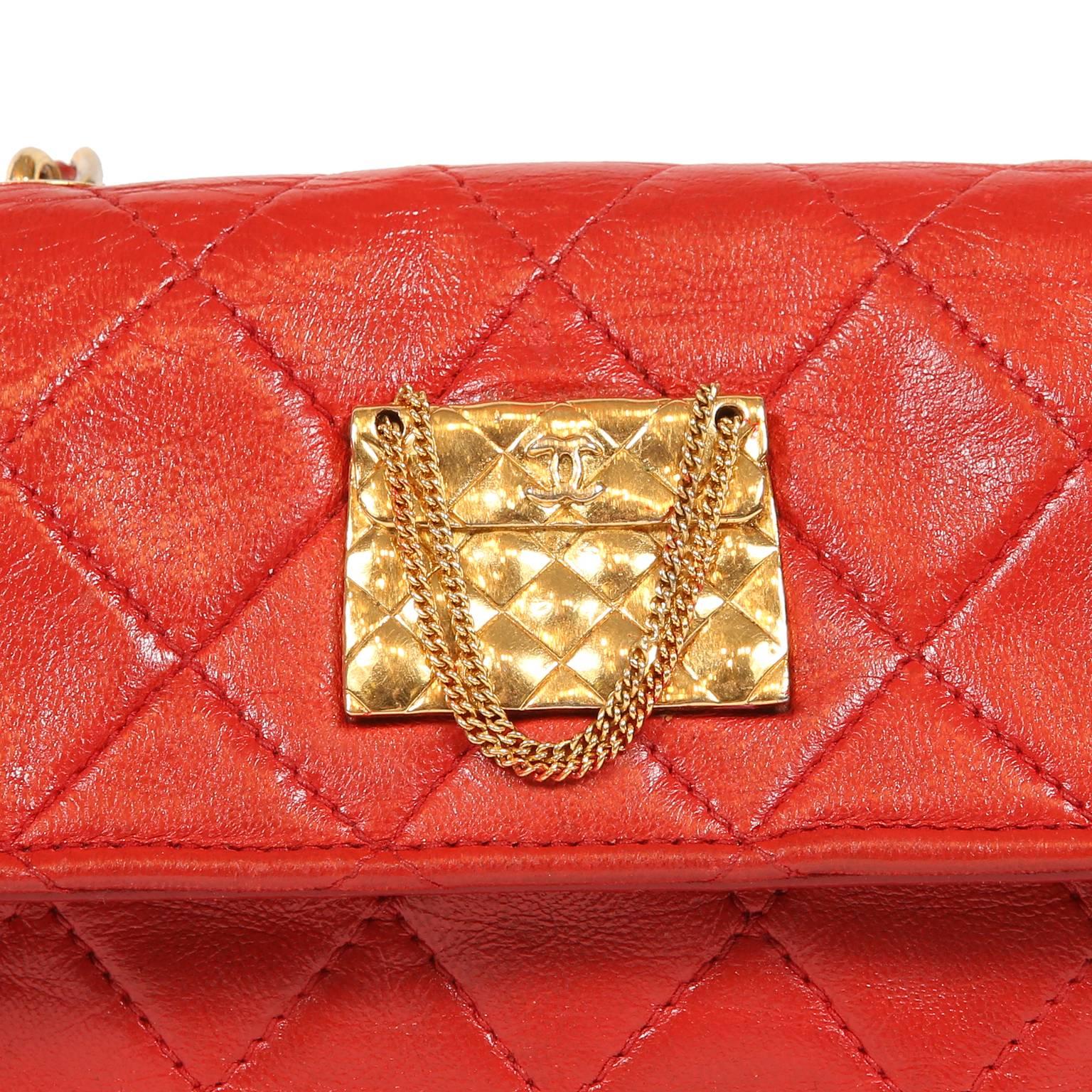 Chanel Red Leather Mini Classic Flap Bag 2