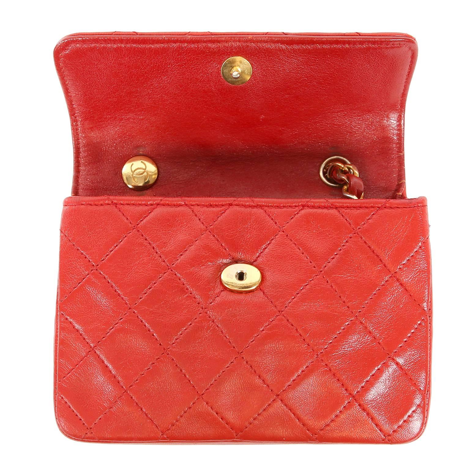 Chanel Red Leather Mini Classic Flap Bag 3