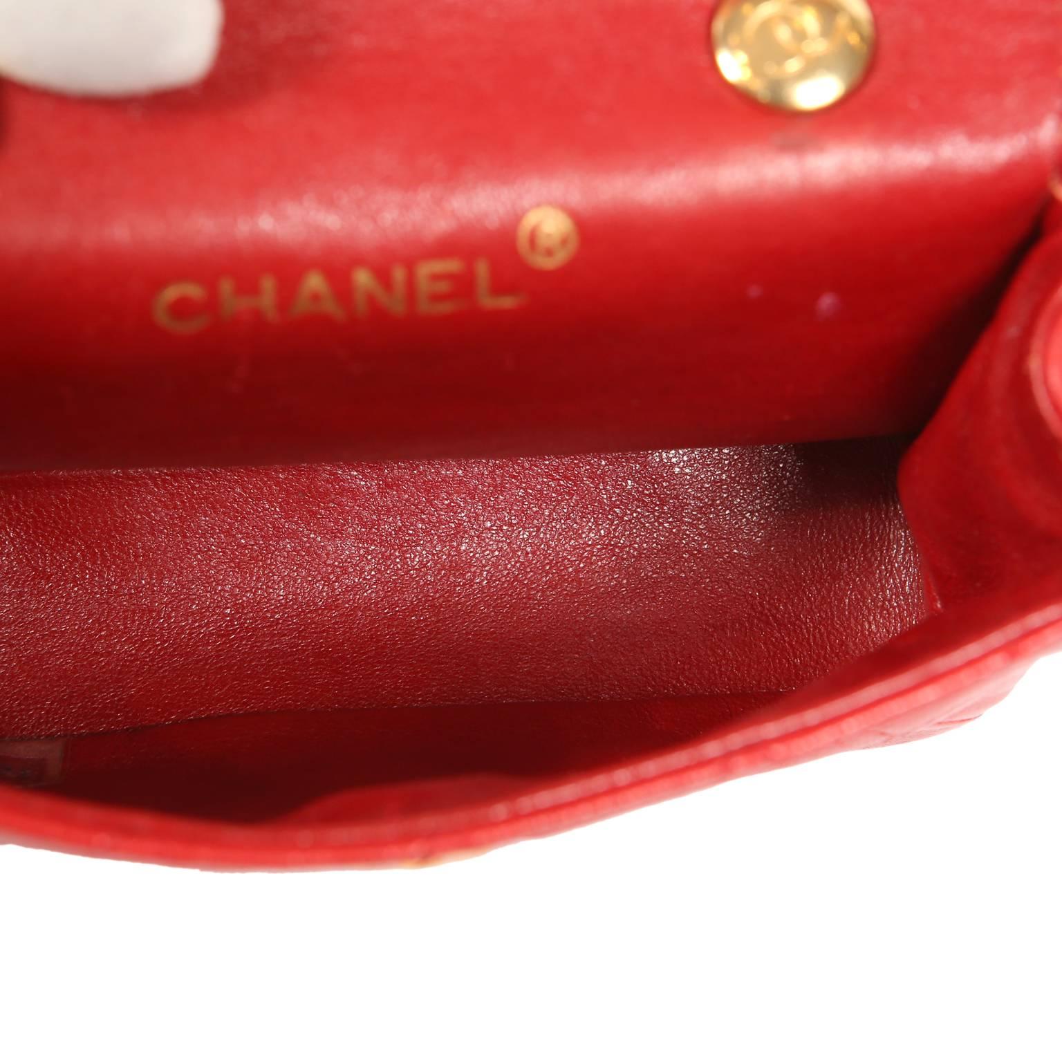 Chanel Red Leather Mini Classic Flap Bag 4